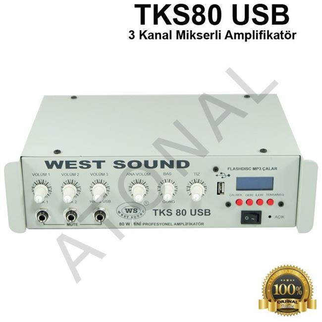 West Sound TKS 80 USB 3 Kanal 80 Watt Mikserli Amplifikatör