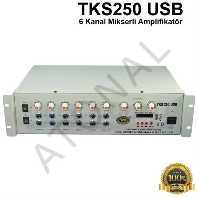 TKS 250 USB 6 Kanal 250 Watt Mikserli Amplifikatör