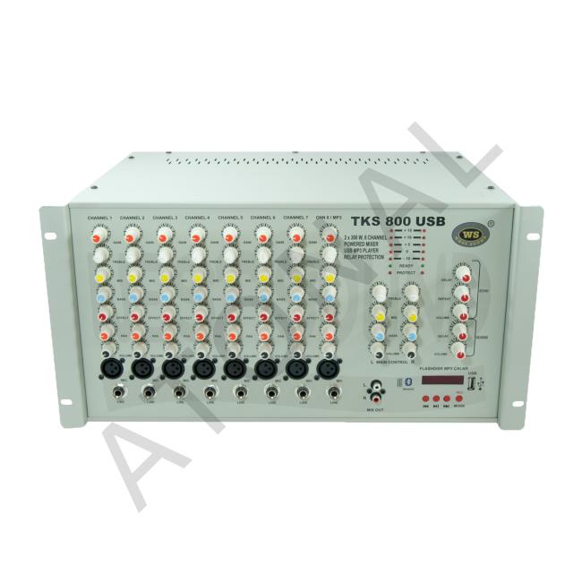 TKS 800 EF USB 8 KANAL MİKSERLİ STEREO AMPLİFİKATÖR