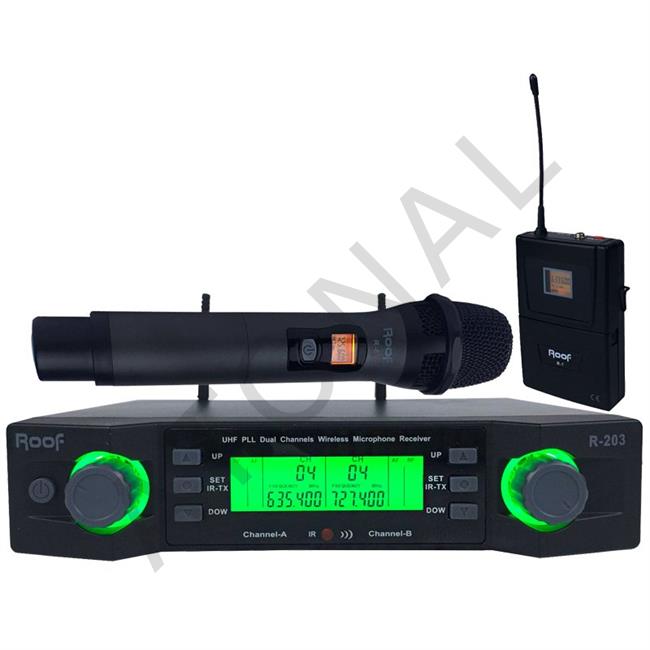 Roof R-203 1 El - 1 Yaka 2 Kanal UHF Kablosuz Telsiz Mikrofon